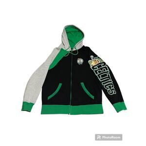 S Y2k UNK NBA Boston Celtics Logo Zip Up Hoodie Black Green Gray Embroidered Men